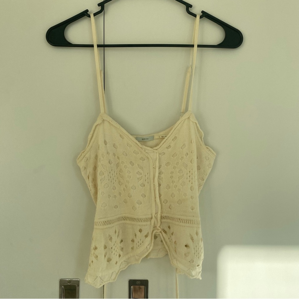 Kimchi Blue Cream White Knit Eyelet Cami Tank Top Size S
